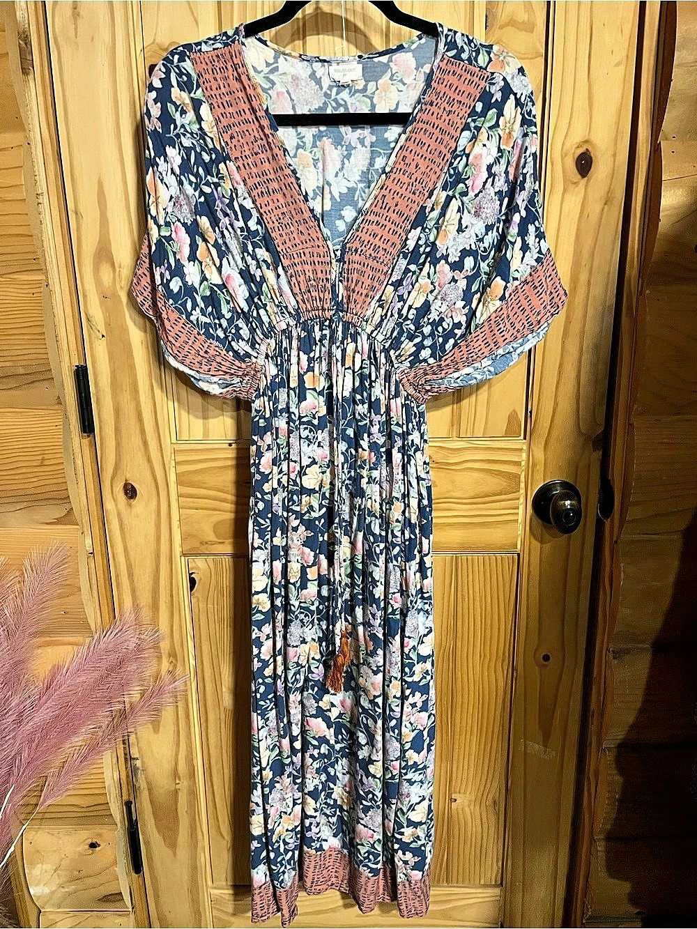 World Market Floral Midi Maxi Dress Blue & Pink Size Small to Medium